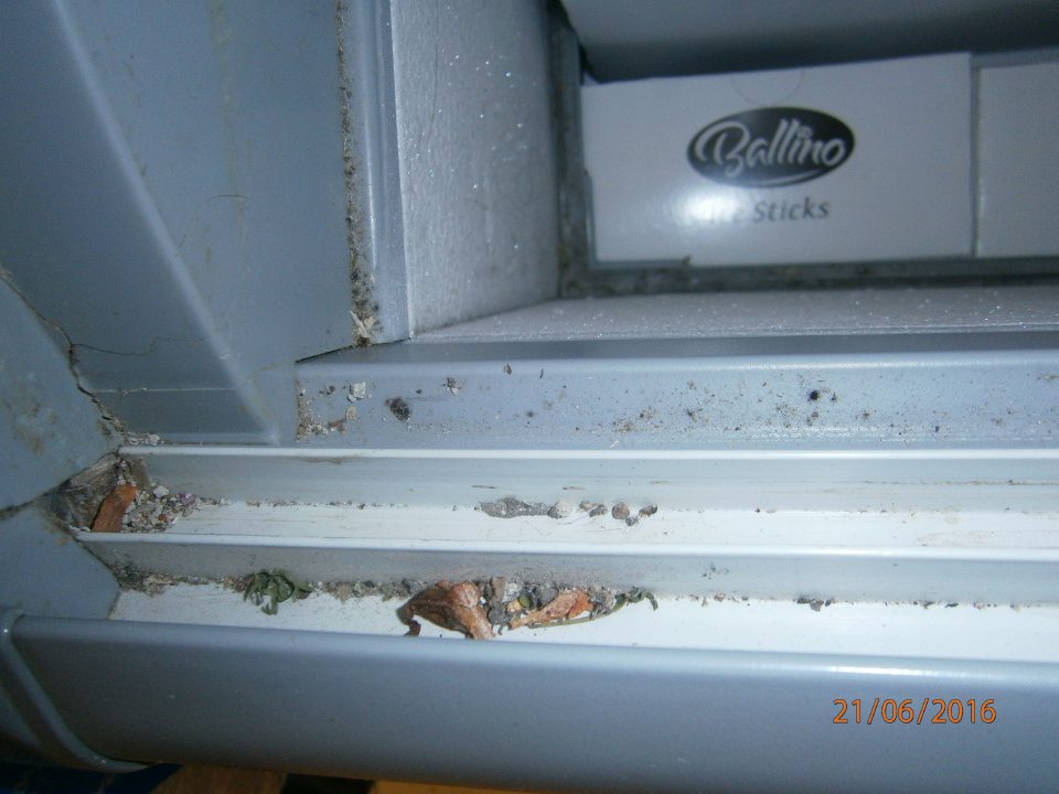 V prevádzke znečistenie líšt posuvného krytu mraziacej vane.