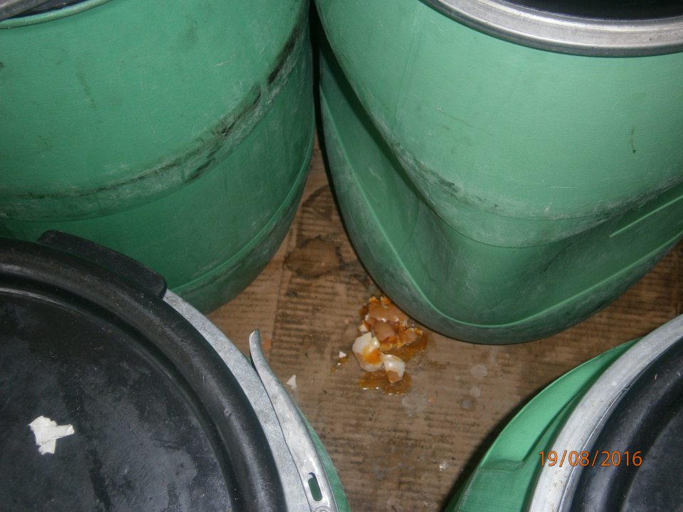 V prevádzke znečistený priestor v mieste skladovania živočíšneho odpadu.