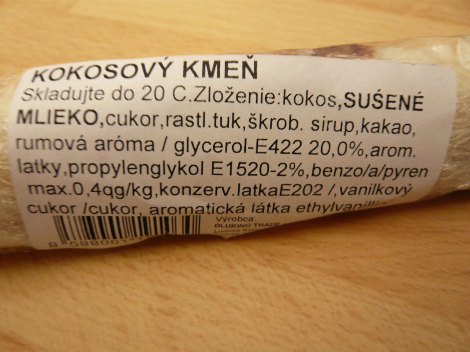 V predávanom výrobku nie je uvedené hmotnostné zastúpenie zložky (kokos) ktorá je v názve výrobku.