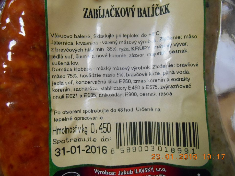 U predávaného výrobku v zozname zložiek je zdôraznená zložka "KRÚPY" bez presného odkazu na názov látky spôsobujúcej alergiu alebo neznášanlivosť.