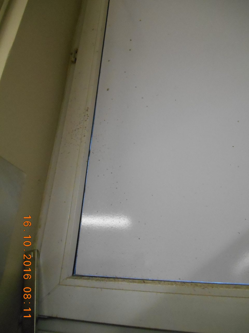 Na predajnej ploche znečistené okno.