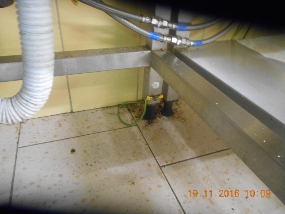 V prevádzke v priestore určenom na dopekanie hlbokozmrazených pekárskych polotovarov znečistená podlaha.