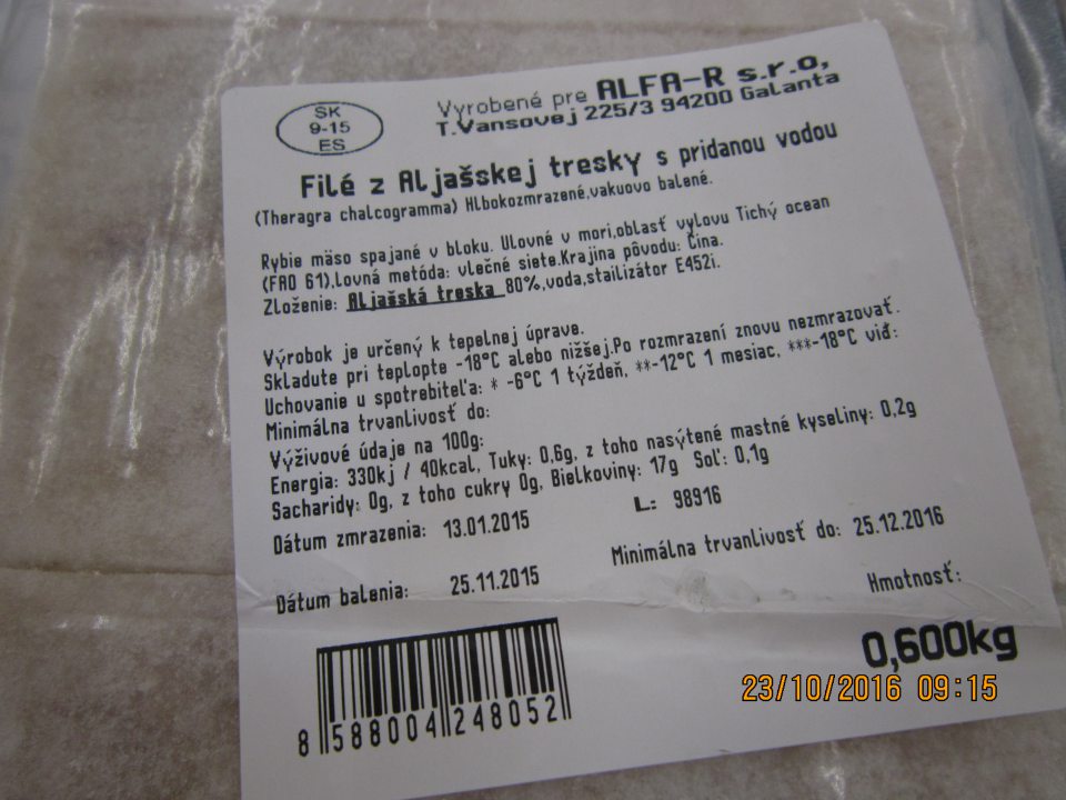 Predaj hlbokozmrazeného výrobku s porušeným vákuovým balením.