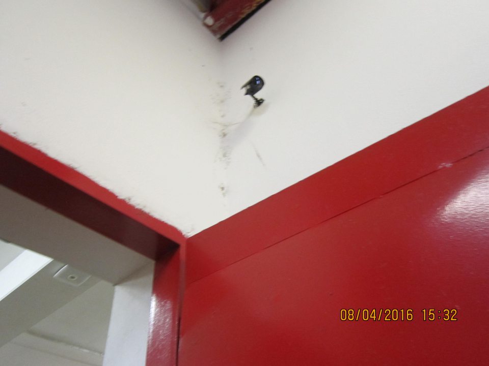 V priestore príjmu potravín v rohu nad dverami do skladu potravín výskyt pavučín.