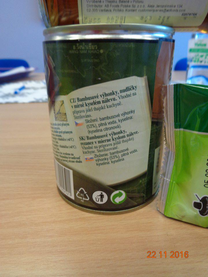 Nedostatočné označenie - v zložení predmetného výrobku je ako zložka uvedená „kyselina: kyselina“ a teda nie je uvedený celý špecifický názov, alebo číslo E danej prídavnej látky.