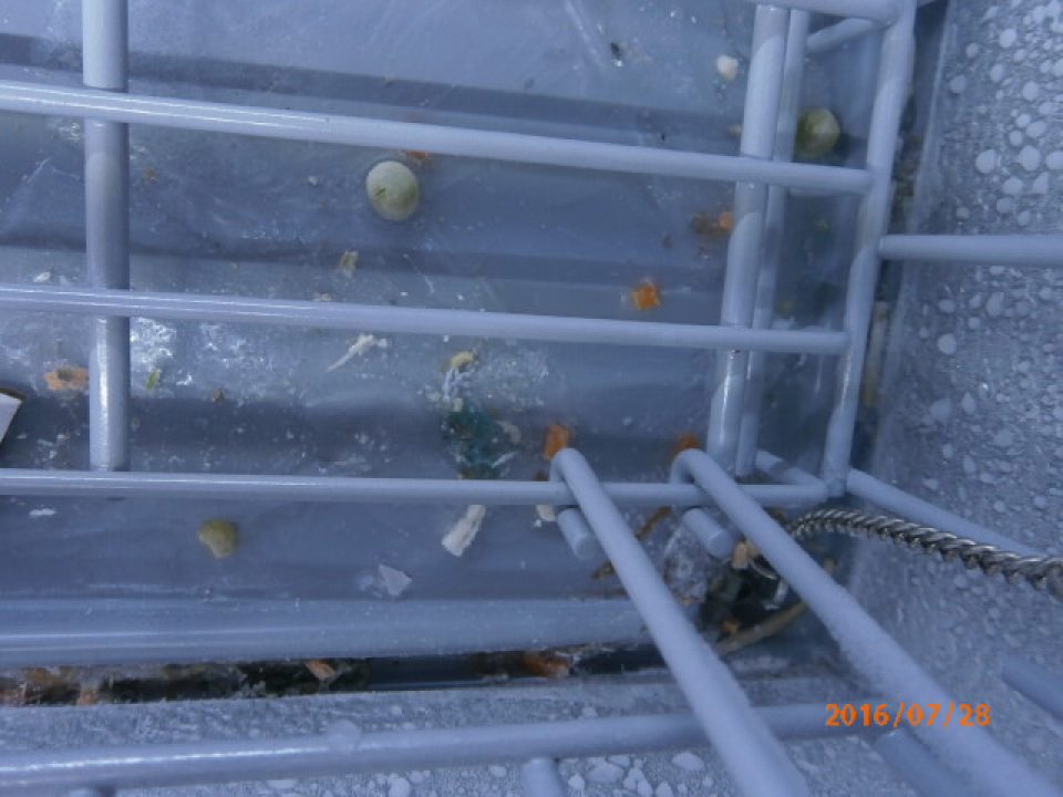 V predajni na dne mraziaceho boxu na mrazené krémy vrstva námrazy a nečistoty 