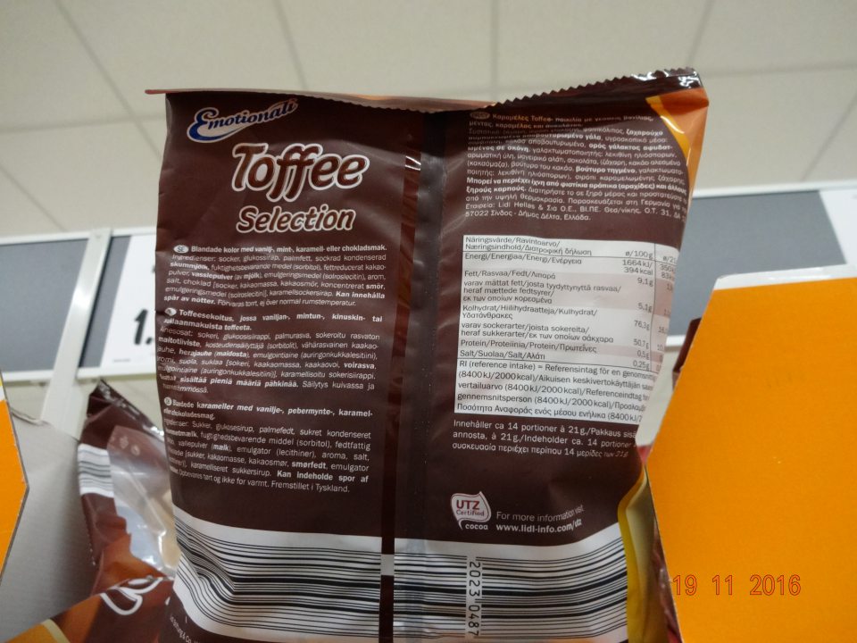 Predaj cukrovinky neoznačenej údajmi v kodifikovanej podobe štátneho jazyka.