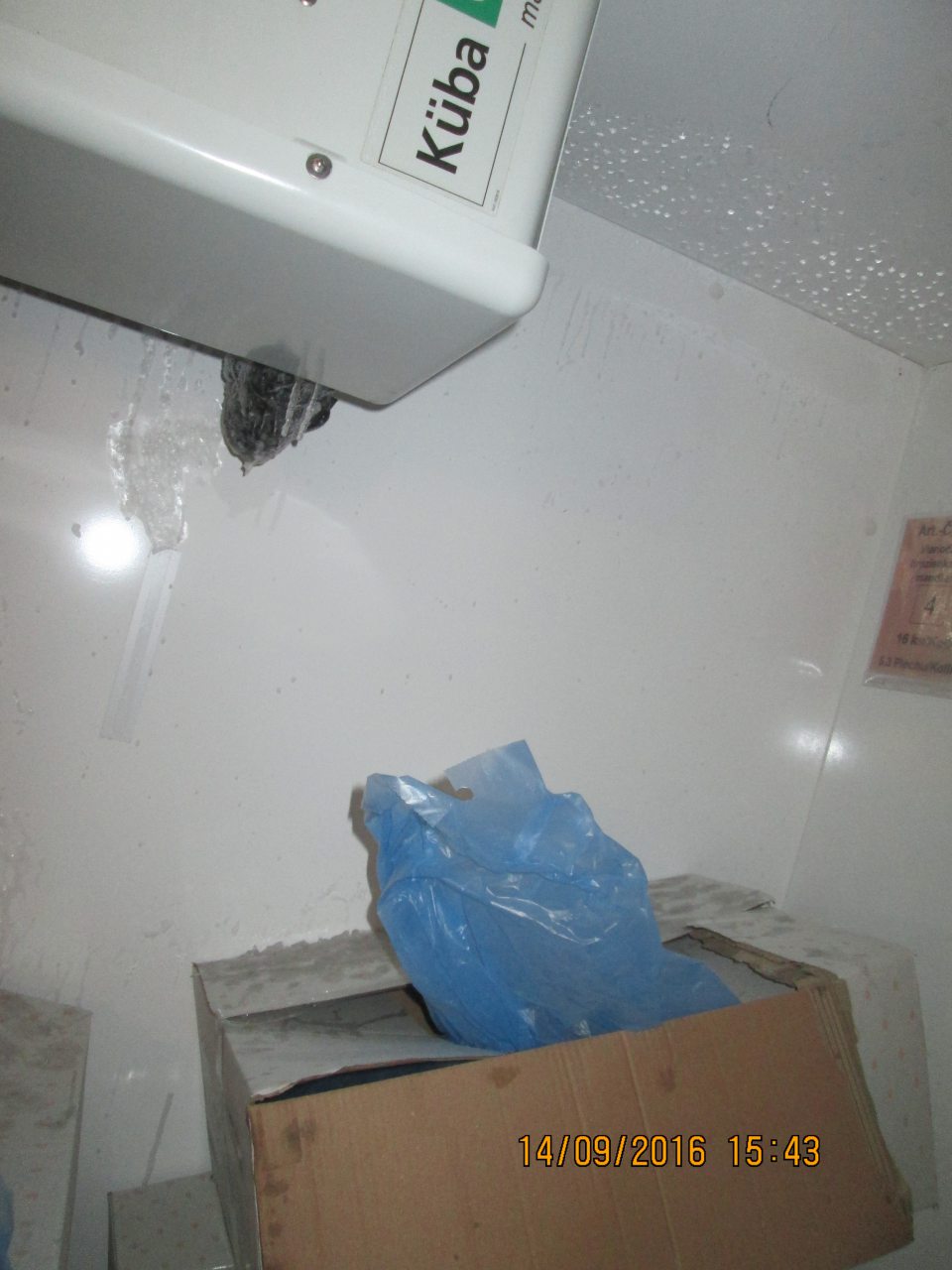 V prevádzke výskyt námrazy na výparníku  mraziaceho zariadenia, zo stropu kvapkajúci kondenz.  