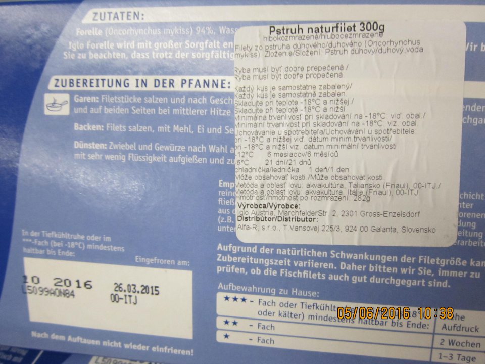 Na predávanom výrobku nie je uvedený dátum zmrazenia v slovenskom jazyku.