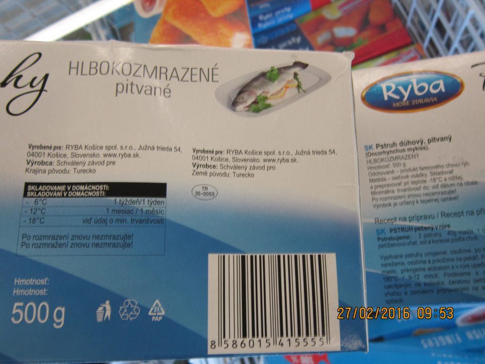 Predaj hlbokozmrazeného výrobku bez označenia dátumom zmrazenia.