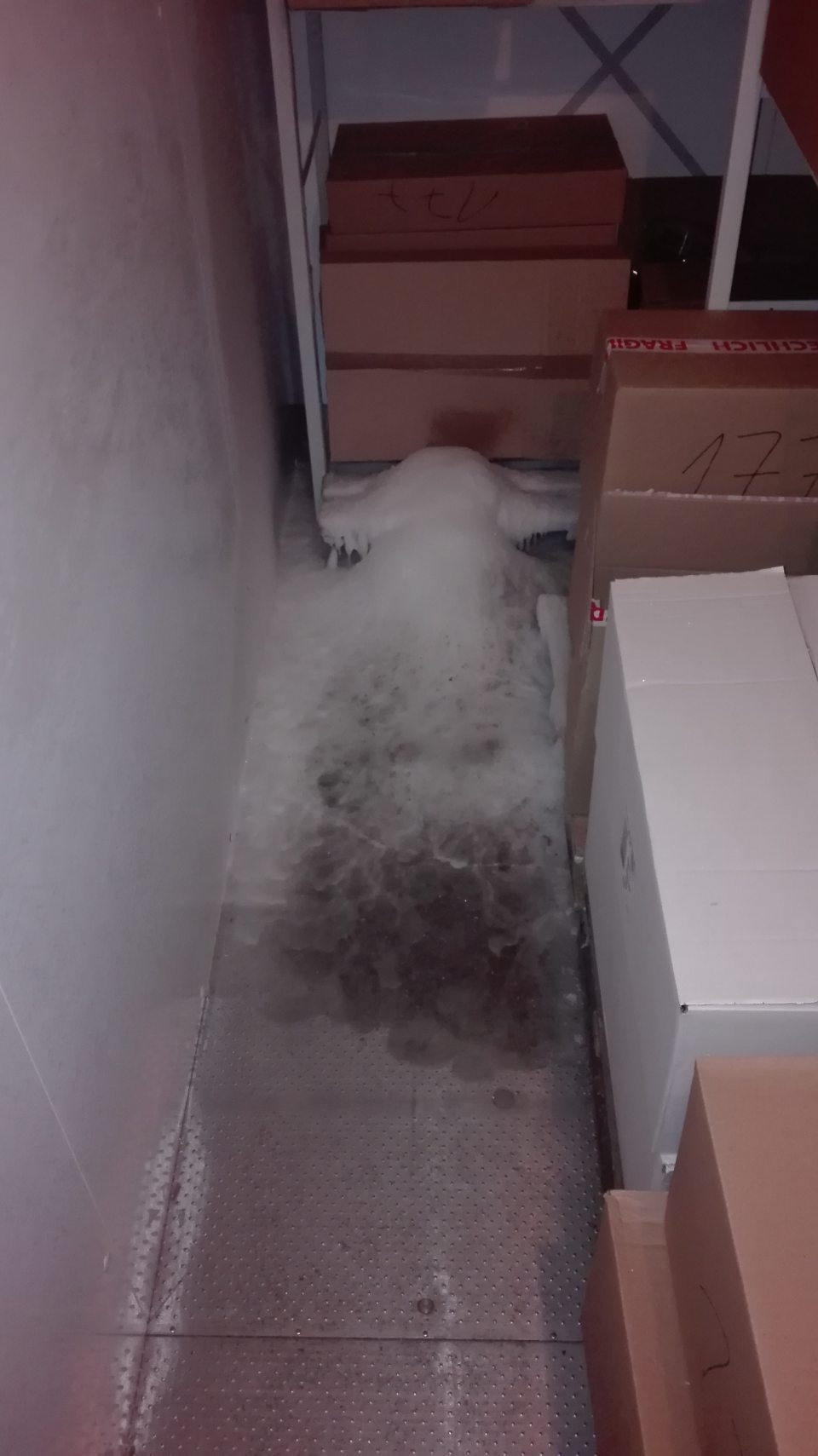 V prevádzke v mraziarenskom sklade neúmerná námraza na podlahe.