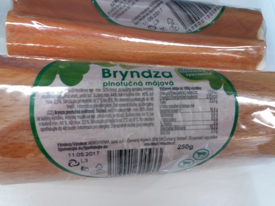 Predaj výrobku Bryndza plnotučná májová po uplynutí dátumu spotreby.