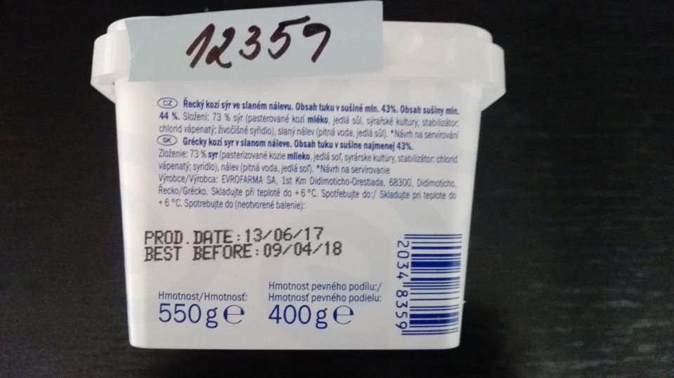 Vo výrobku zistená prítomnosť ovčieho kazeínu, čo nie je zohľadnené v názve výrobku, ani v zložení.