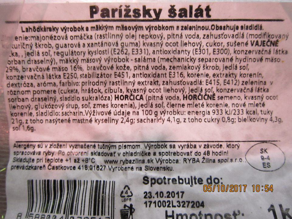 Nezhoda s údajov v katalógu pre zákazníkov s originálom na etikete  od výrobcu.