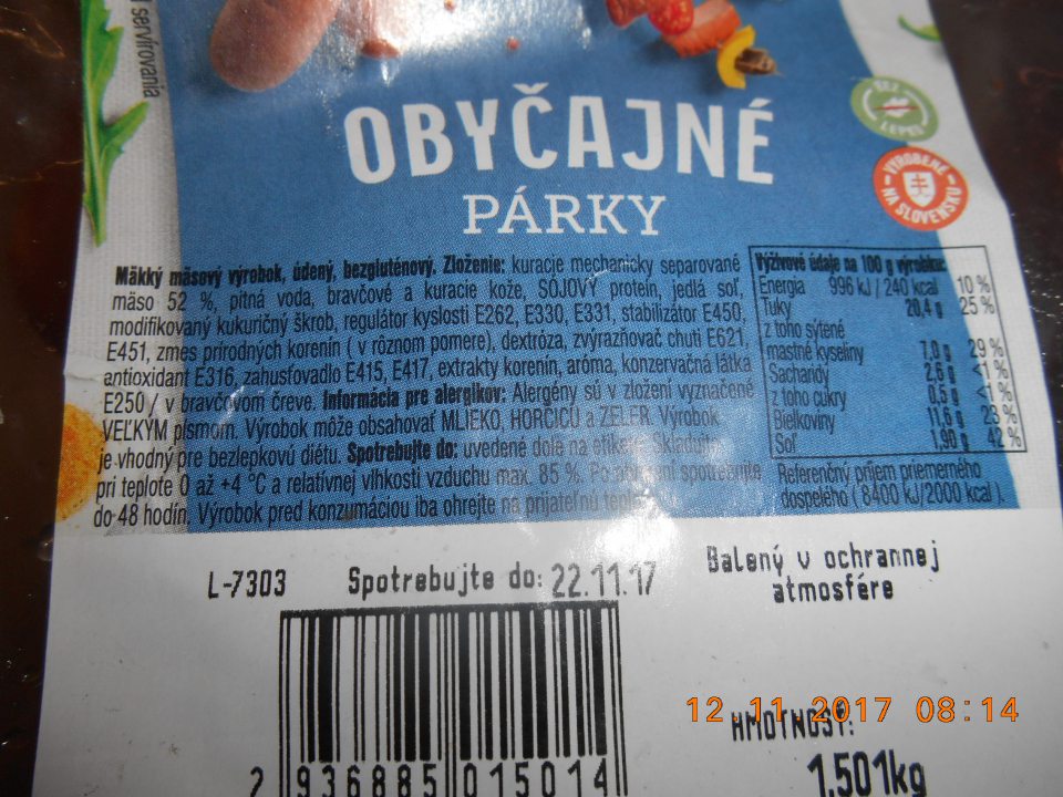 Na predávanom výrobku chýba údaj o dátume otvorenia balenia a o skrátenom dátume spotreby.