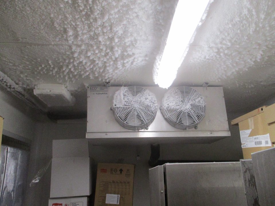 výskyt kondenzu v mraziacom boxe v zázemí prevádzkarne