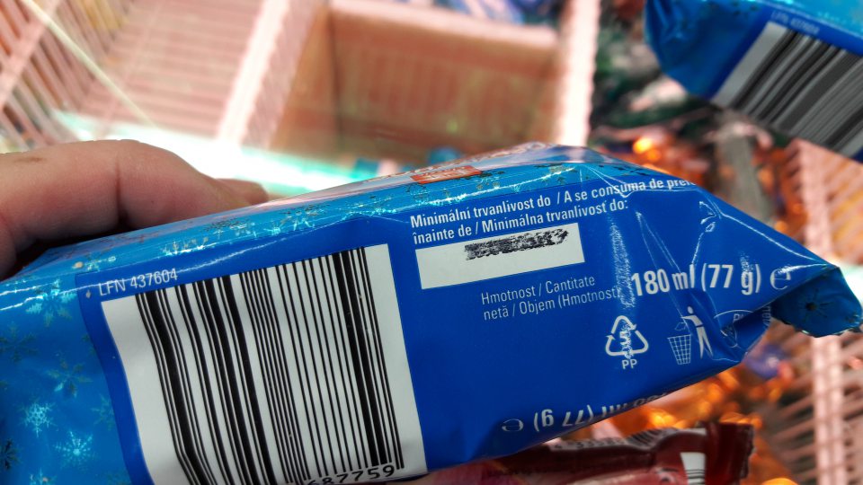 Nečitateľný dátum minimálnej trvanlivosti.