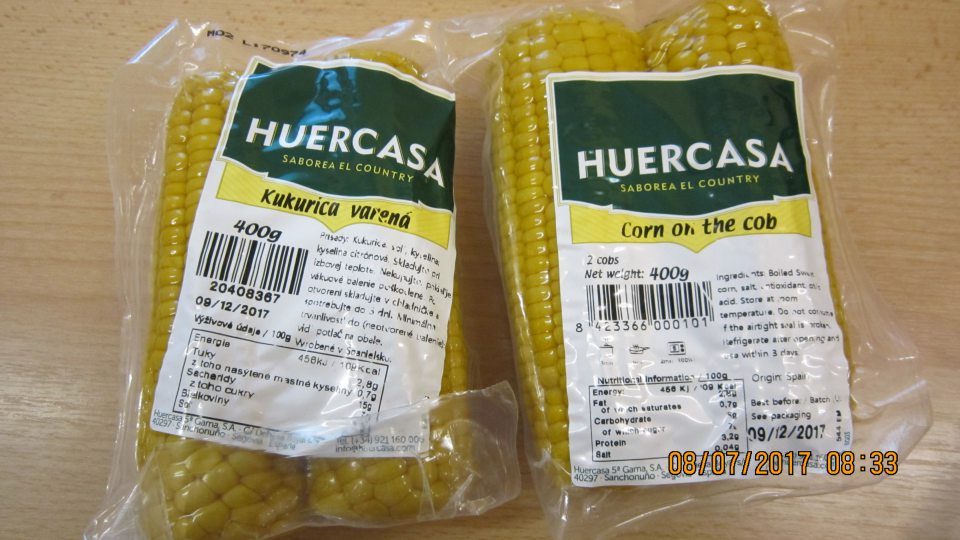 Predaj výrobku (kukurica varená) neoznačeného v kodifikovanej podobe štátneho jazyka.