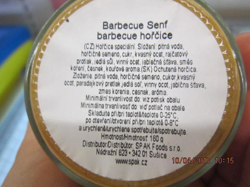 Ochutená horčica 180g - barbecue horčica, na etikete v označení nezvýraznená zložka spôsobujúca intoleranciu "horčičné semeno".