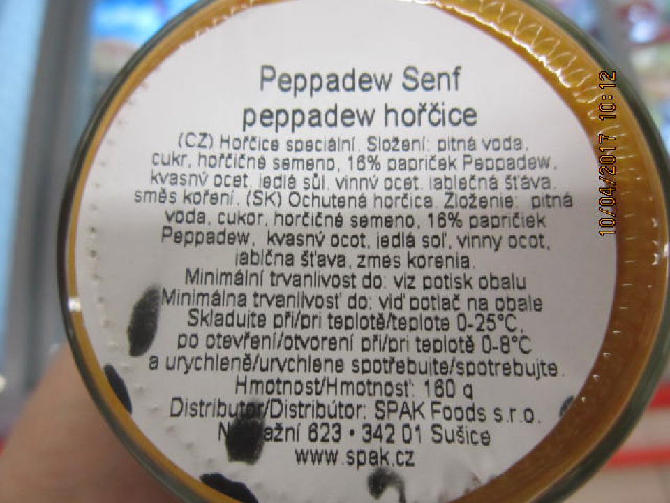 Ochutená horčica 180g - peppadew horčica, na etikete v označení nezvýraznená zložka spôsobujúca intoleranciu "horčičné semeno".