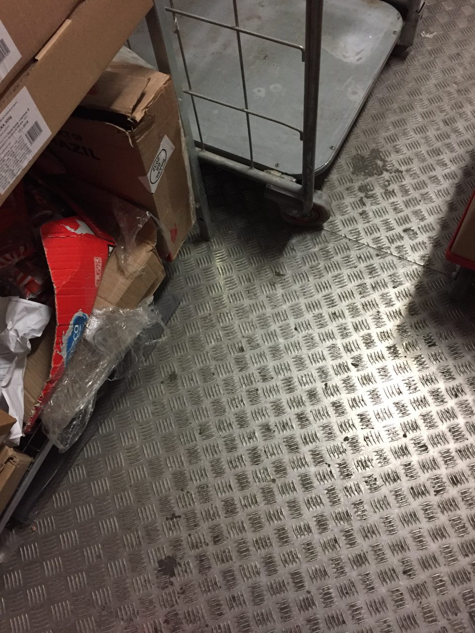 V mraziarenskom boxe prevádzky znečistená podlaha. 