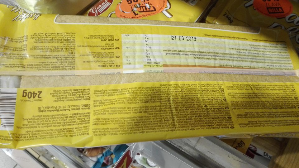 Výrobok Medové pláty ponúkaný na predaj po uplynutí dátumu minimálnej trvanlivosti.