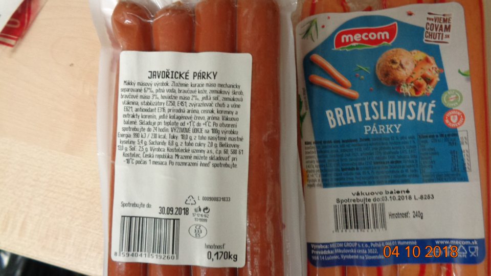 Predaj 2 druhov tovaru po dátume spotreby.