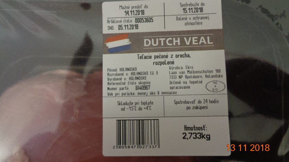 Na etikete baleného teľacieho mäsa nie je uvedená krajina, kde boli zvieratá zabité ani číslo schválenia bitúnku.