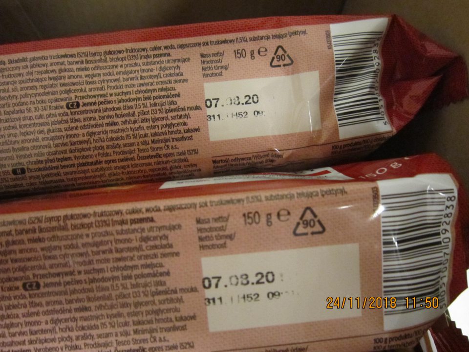 Nečitateľný dátum dátum minimálnej trvanlivosti.