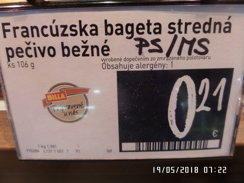 Nebalené pekárske výrobky nie sú označené údajmi o zložení potraviny. 