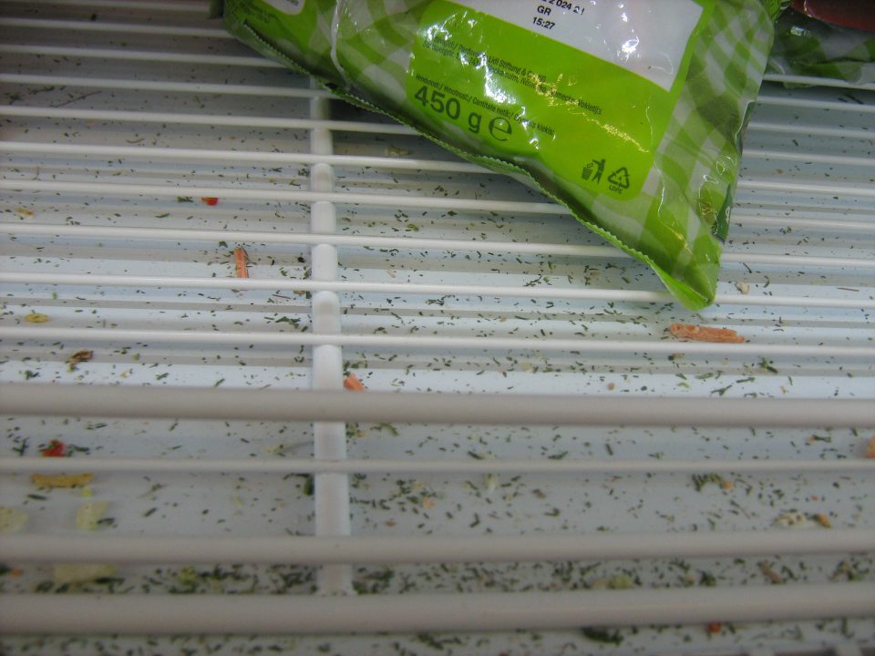 Priestor pod mriežkou mraziacich zariadení na vystavovanie a predaj hlbokozmrazených potravín rastlinného pôvodu silne znečistený prachom.