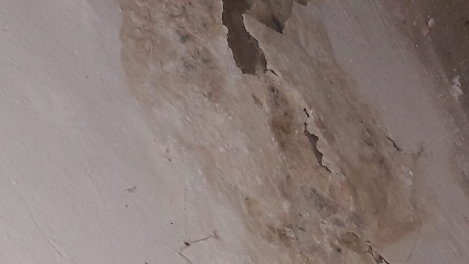 V priestoroch za chladiacou vitrínou s pivom - značne porušená celistvosť steny.