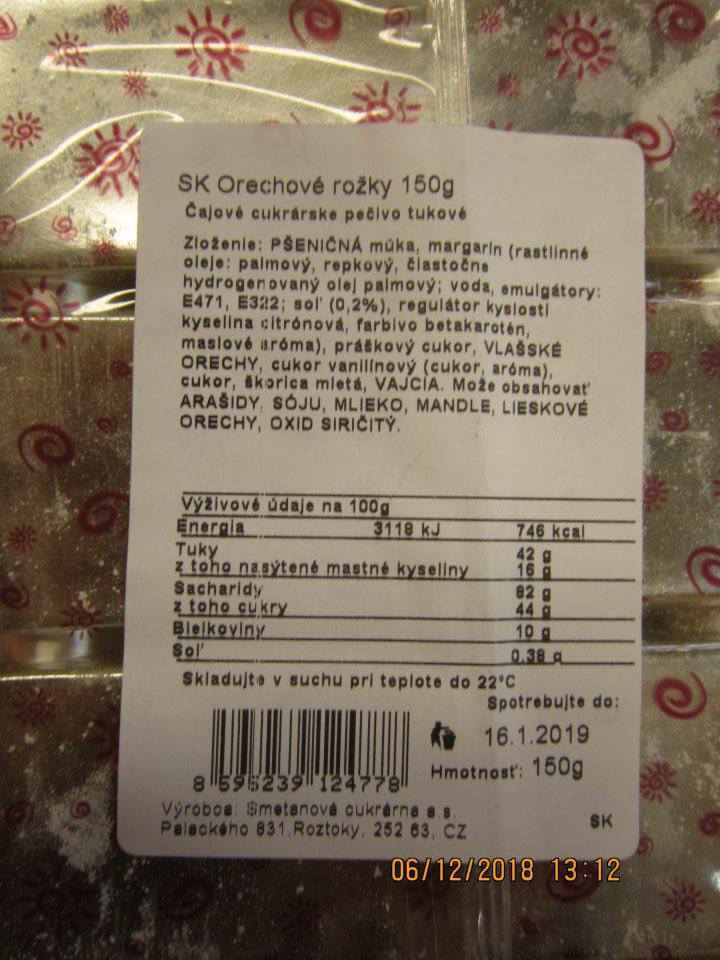 Nie je uvedené percento zložky - orechov v zložení výrobku.