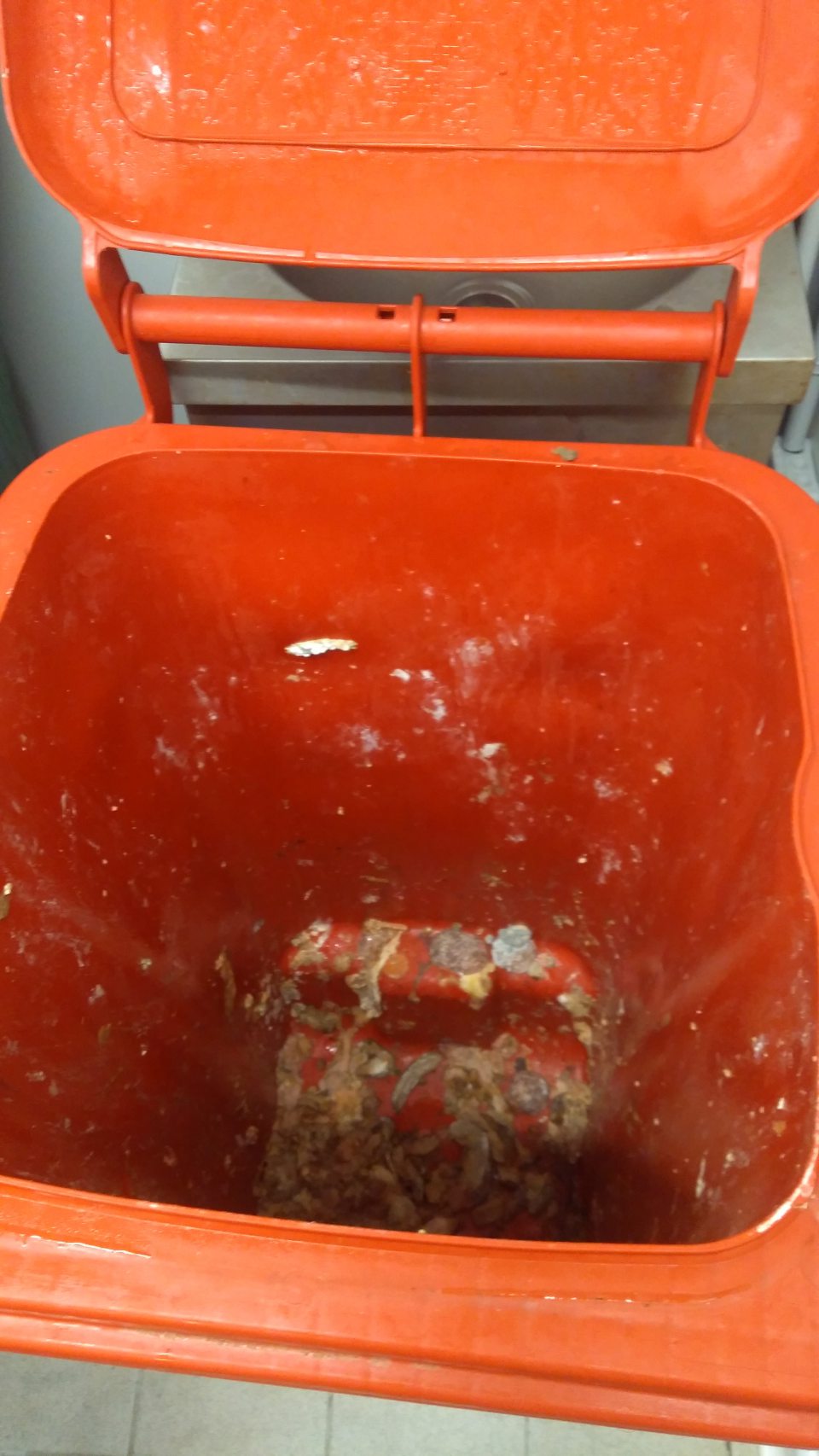 V priestore kafilerického boxu boli uložené nádoby na zhromažďovanie odpadu, ktoré boli prázdne, ale silno znečistené (po stenách nádob nalepené zvyšky odpadu), z boxu sa šíril nepríjemný zápach.
