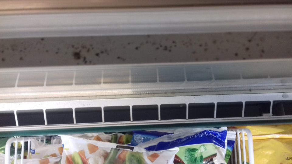 Znečistenie pripomínajúce pleseň v mraziacich zariadeniach na predajnej ploche