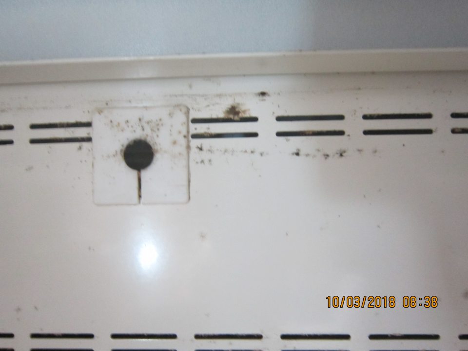 Na predajnej ploche v chladiacom zariadení na úseku uchovávania mliečnych výrobkov znečistená zadná stena v časti vetracích otvorov tmavými škvrnami s kolóniami plesní. 