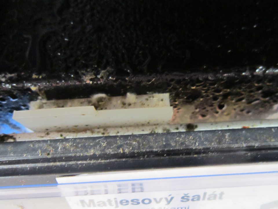 Na ložnej ploche a na ochranných lištách chladiaceho zariadenia bola zistená pleseň sivej a sivočiernej farby.