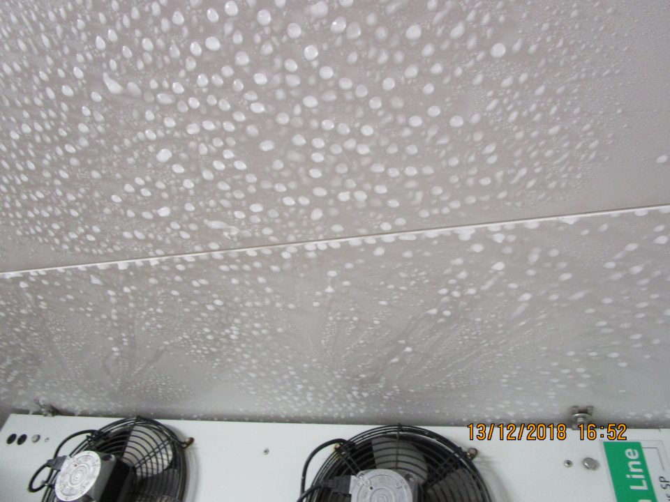 - v mraziacom boxe s uskladnenými hlbokozmrazenými pekárskymi výrobkami bol nad kartónami výskyt kondenzu a námrazy na chladiacom zariadení kvapkajúci na kartóny 