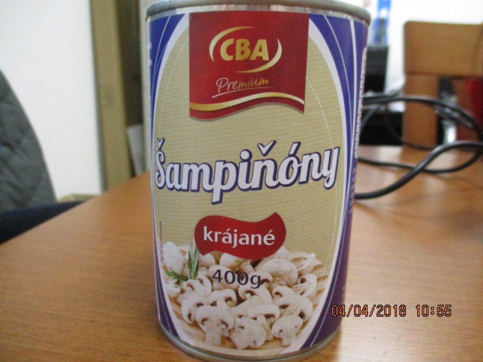 Šampiňóny krájané - konzervované huby v slanom náleve CBA Premium 400g, DMT: 01.10.2020, výrobná dávka: 01 10 2020 1741 L7066032 RMZ 042520.08, krajina pôvodu: EÚ, predavajúci Bonduelle Central Europe, KFT., Ceglédi út. 25, 2750 Nagykőrős, Maďarsko - nevyhovujúca hmotnosť pevného podielu deklarovaného na obale výrobku - KLAMLIVÉ OZNAČENIE.