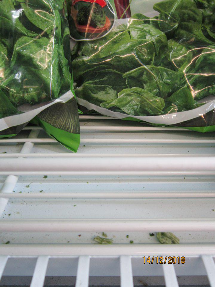 znečistená mraziarenská vitrína na mrazenú zeleninu