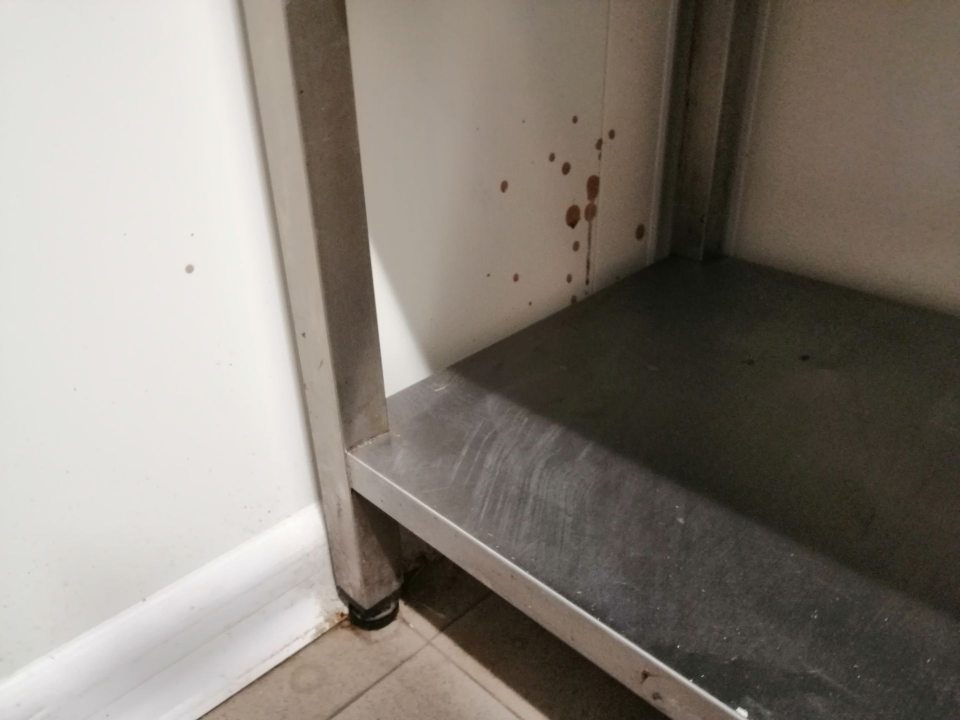 Znečistená stena v chladenom sklade.