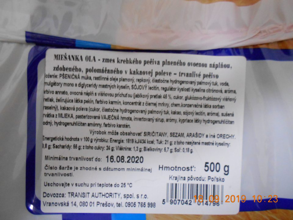 Zistené ponúkanie na predaj jedného druhu potravinárskeho výrobku, u ktorého v zložení zloženej zložky nebola zvýraznená látka, spôsobujúca alergie a lebo neznášanlivosť- sójový lecitín.