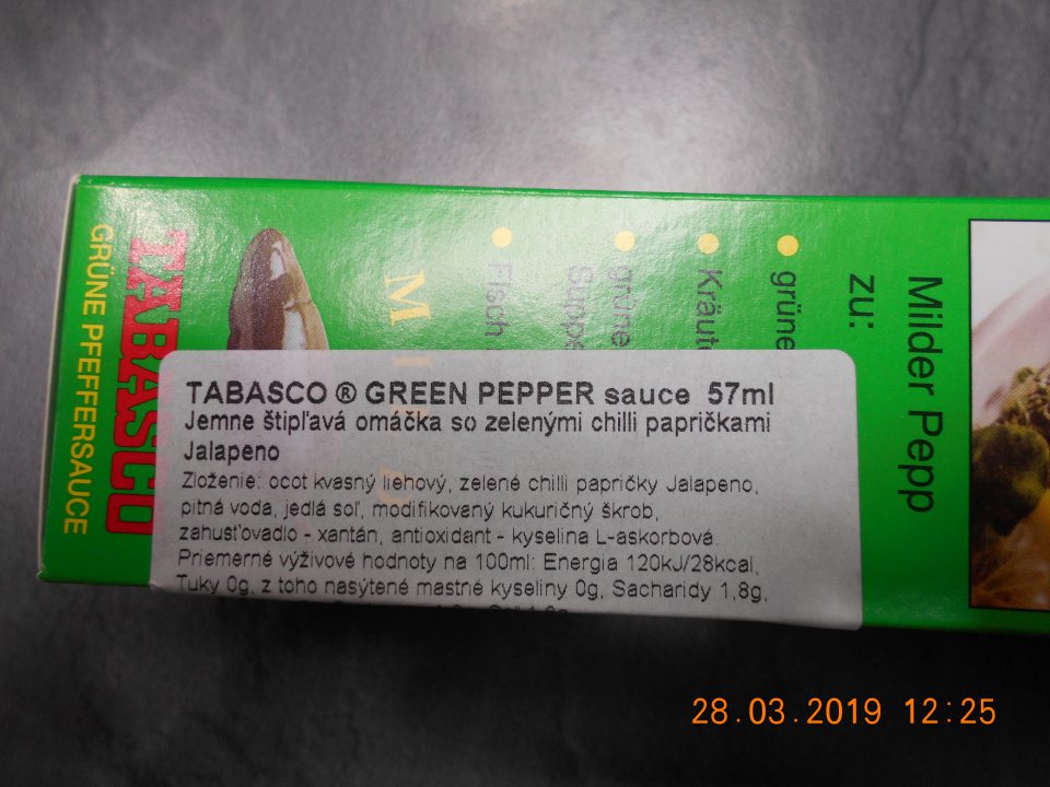  Zistené uvádzanie do obehu jedného druhu potravinárskeho výrobku, u ktorého v označení zloženia nebolo uvedené percentuálne zastúpenie zložky, uvedenej v názve výrobkov (zelené papričky Jalapeno).