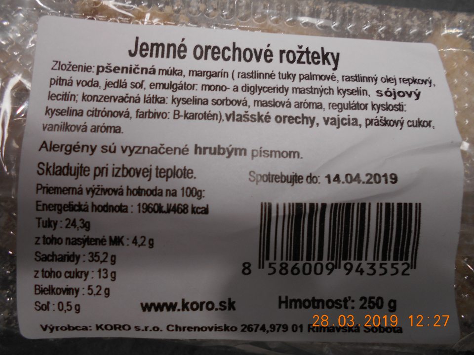 Zistené uvádzanie do obehu jedného druhu potravinárskeho výrobku, u ktorého v označení chýbalo množstvo zastúpenie zložky, uvedenej v názve výrobku (orechy).