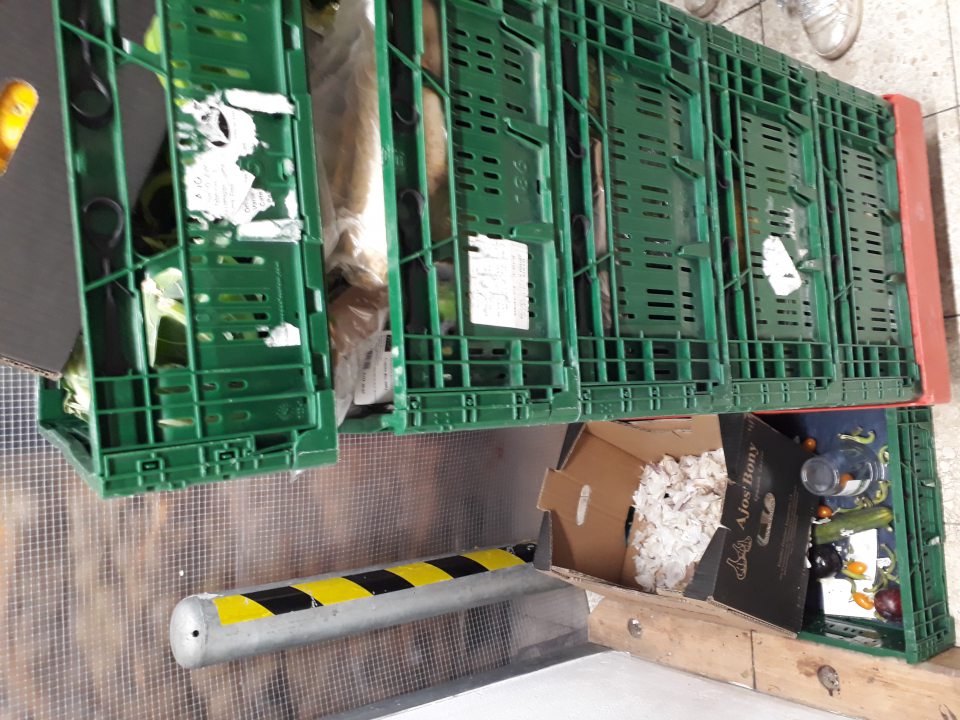 Vyradené ovocie a zelenina senzoricky zmenené určené na odpis boli skladované v plastových neuzavretých prepravkách pred vchodom do skladu s ovocím a zeleninou.