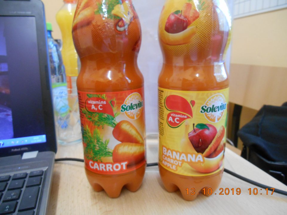 Predaj nesprávne označených potravín: "Solevita, nápoj z ovocnej drene z banánov, mrkvy a jabĺk s vitamínmi A a C" a "Solevita, mrkvový nápoj s prídavkom vitamínu C"- nesprávny spôsob vyjadrenia dátumu minimálnej trvanlivosti. Na výrobkoch uvedené: "Minimálna trvanlivosť do: 04.2020, resp. 03.2020", správne má byť: "Minimálna trvanlivosť do konca: 04.2020, resp. 03.2020". 