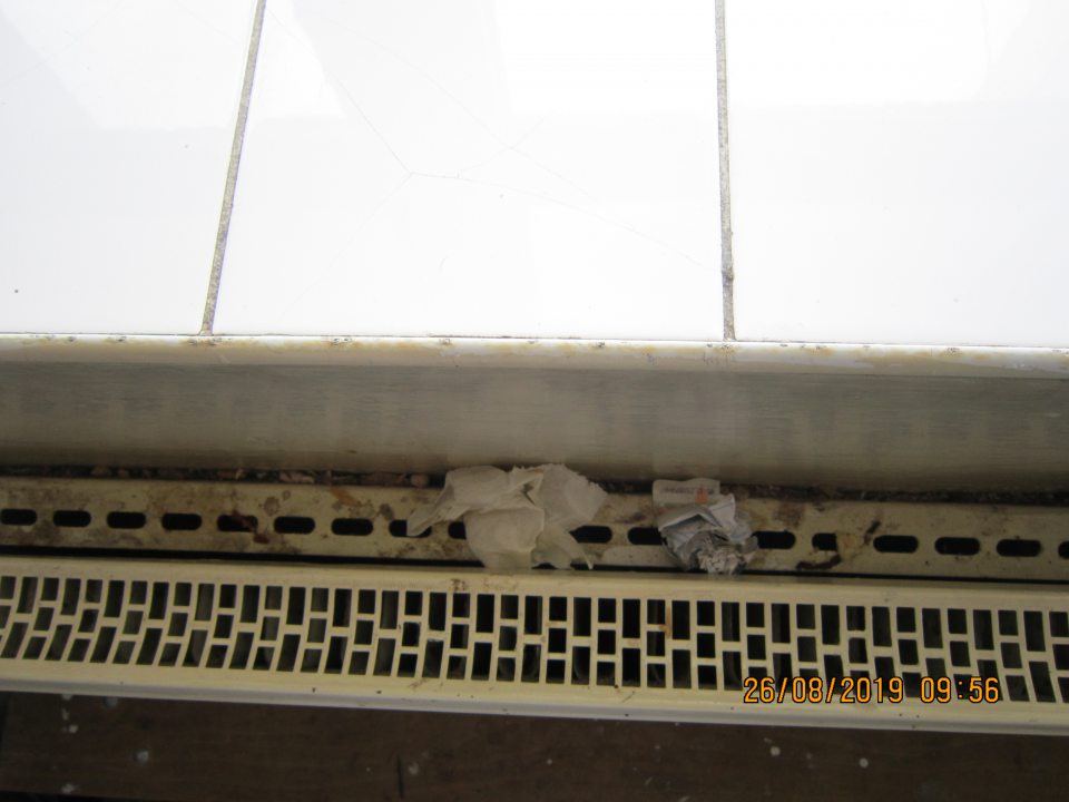 Na dámskych toaletách znečistené radiátory.