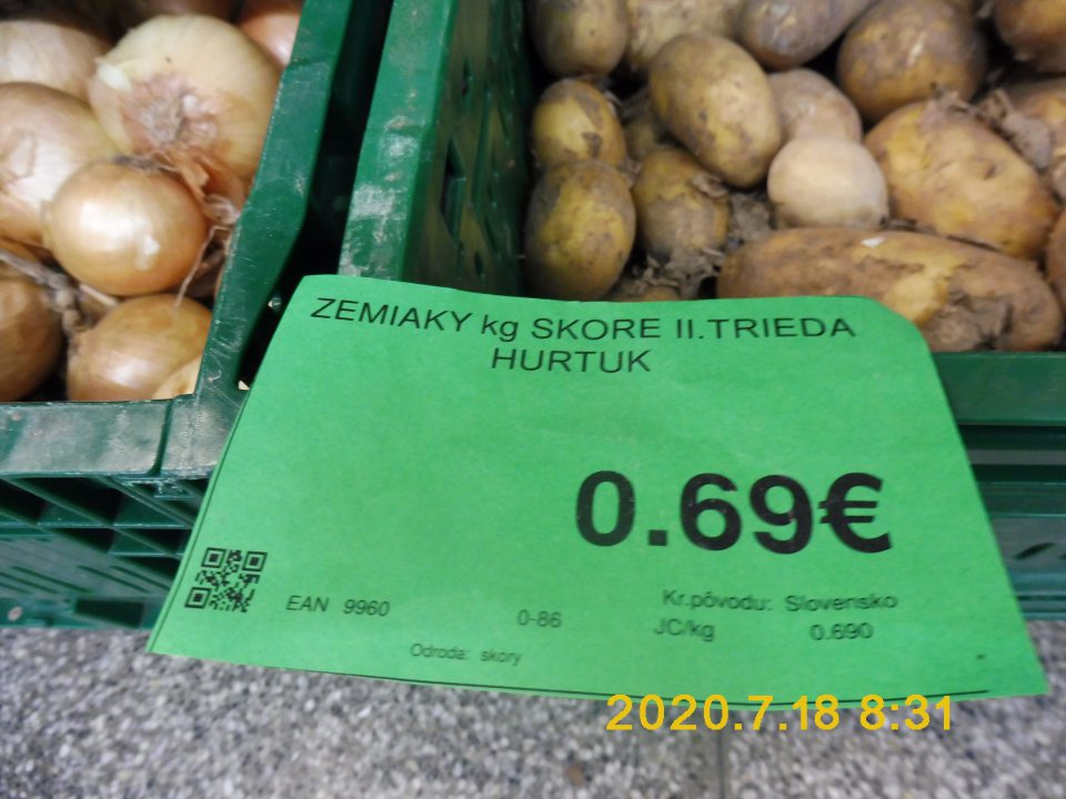 Nedostatočné označenie zemiakov.