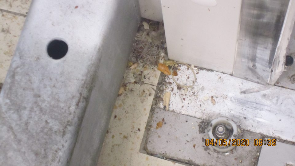 Podlaha pri vstupe do mraziaceho boxu silne znečistená.