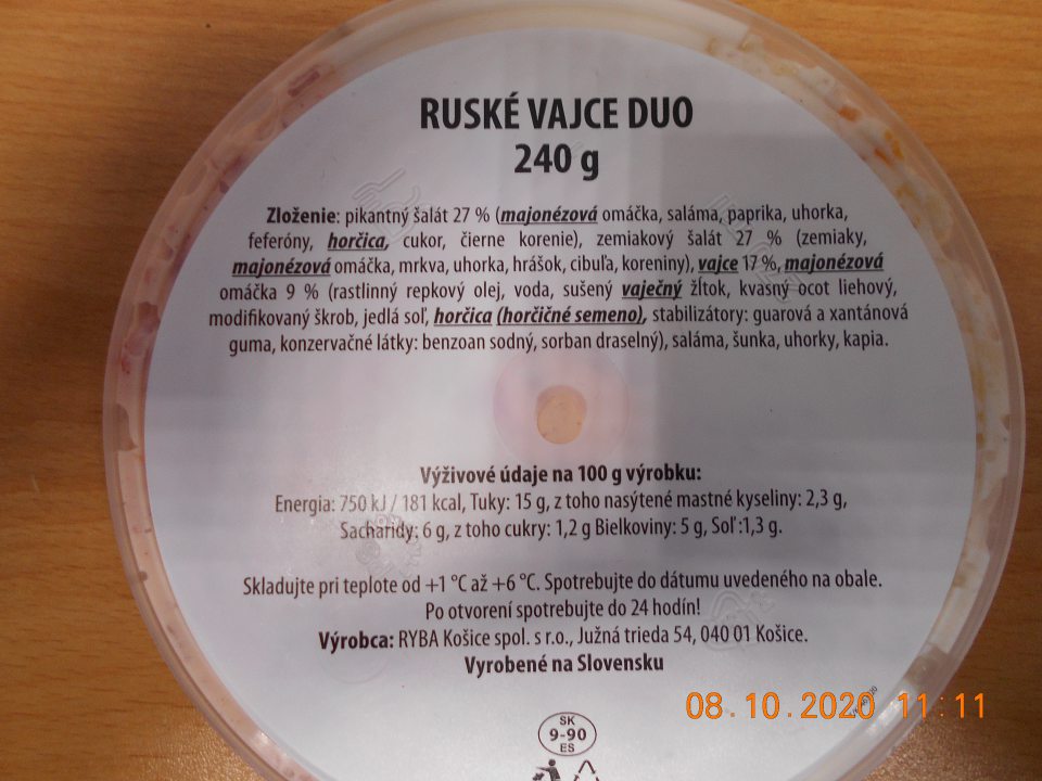  u jedného druhu výrobku nebolo uvedené zloženie zloženej zložky.